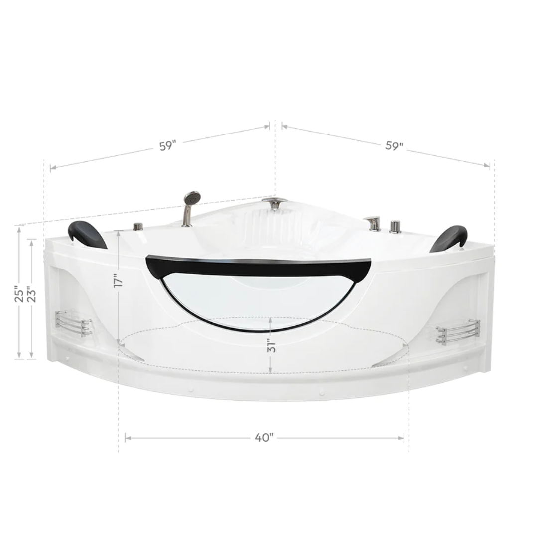 59" Alcove Whirlpool Thermostatic LED Tub