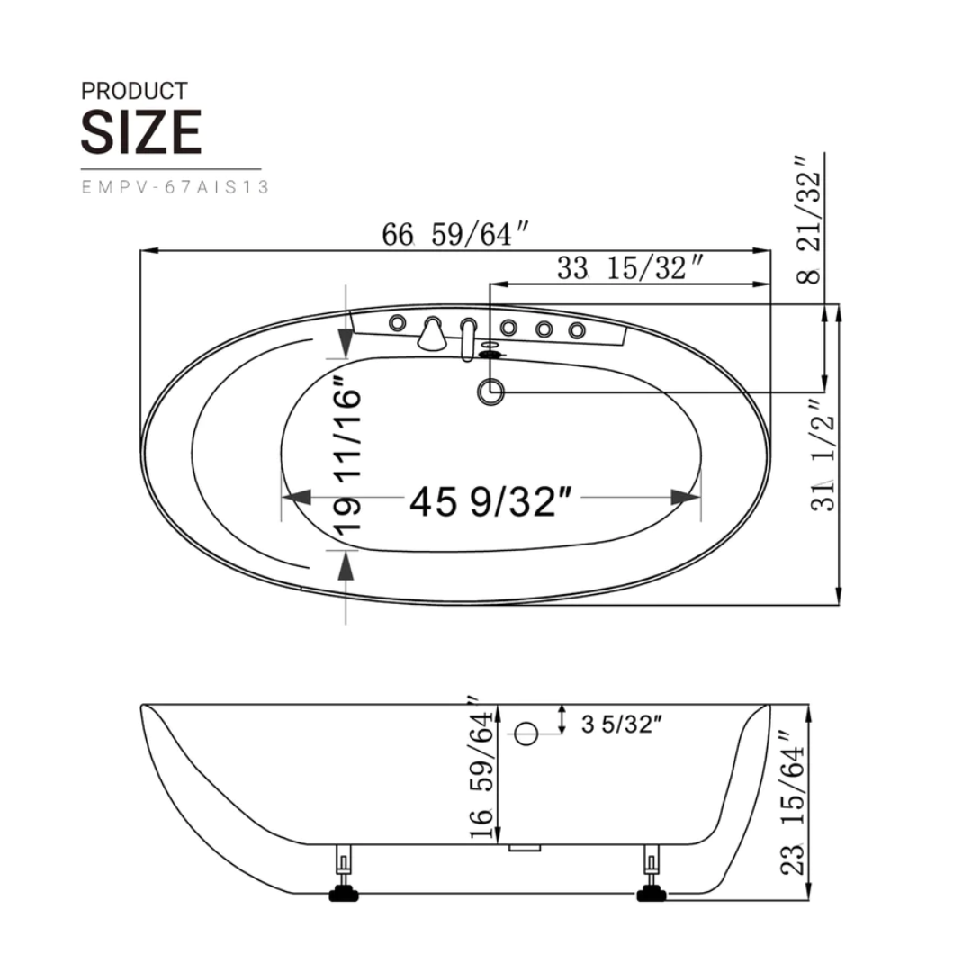 67" Freestanding Whirlpool Bathtub