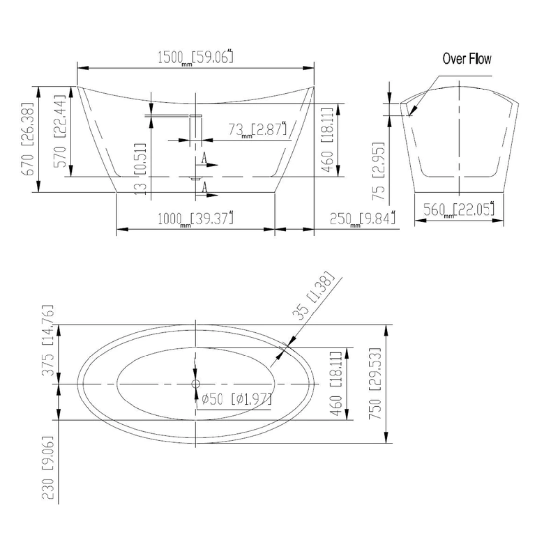 59" Freestanding Soaking Tub