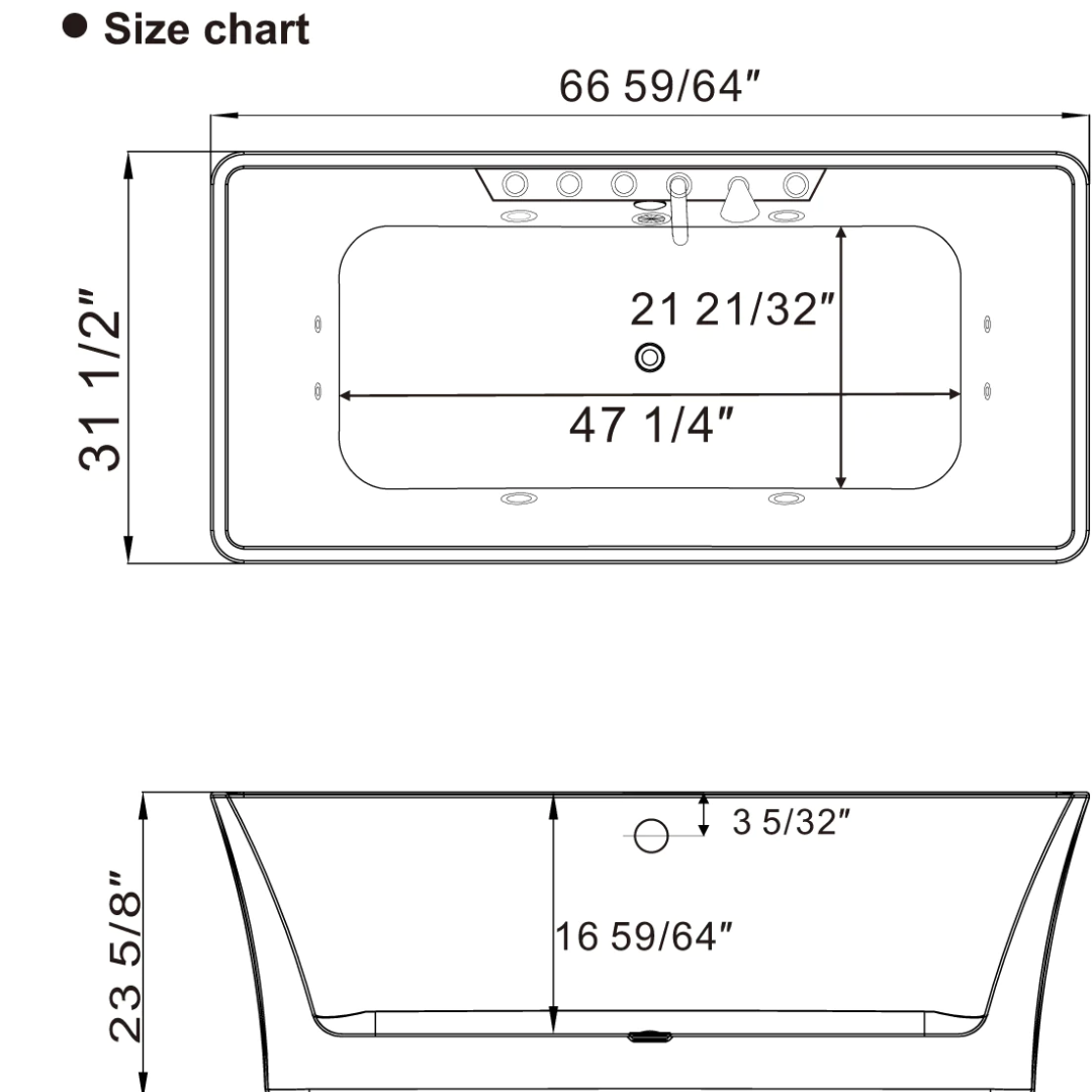67" Freestanding Whirlpool Bathtub