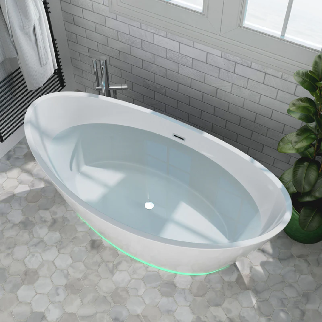59" Freestanding Soaking LED Tub