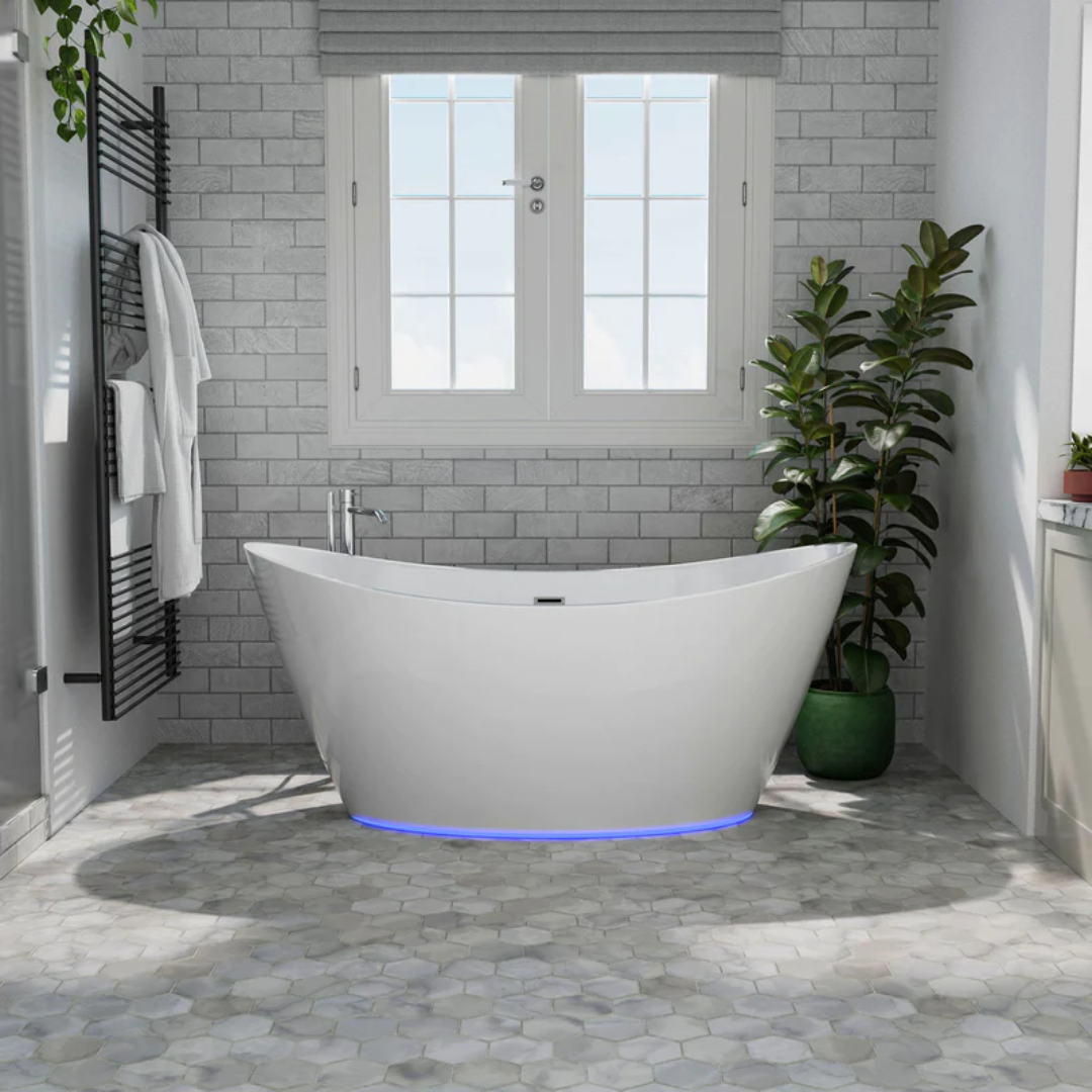 59" Freestanding Soaking LED Tub