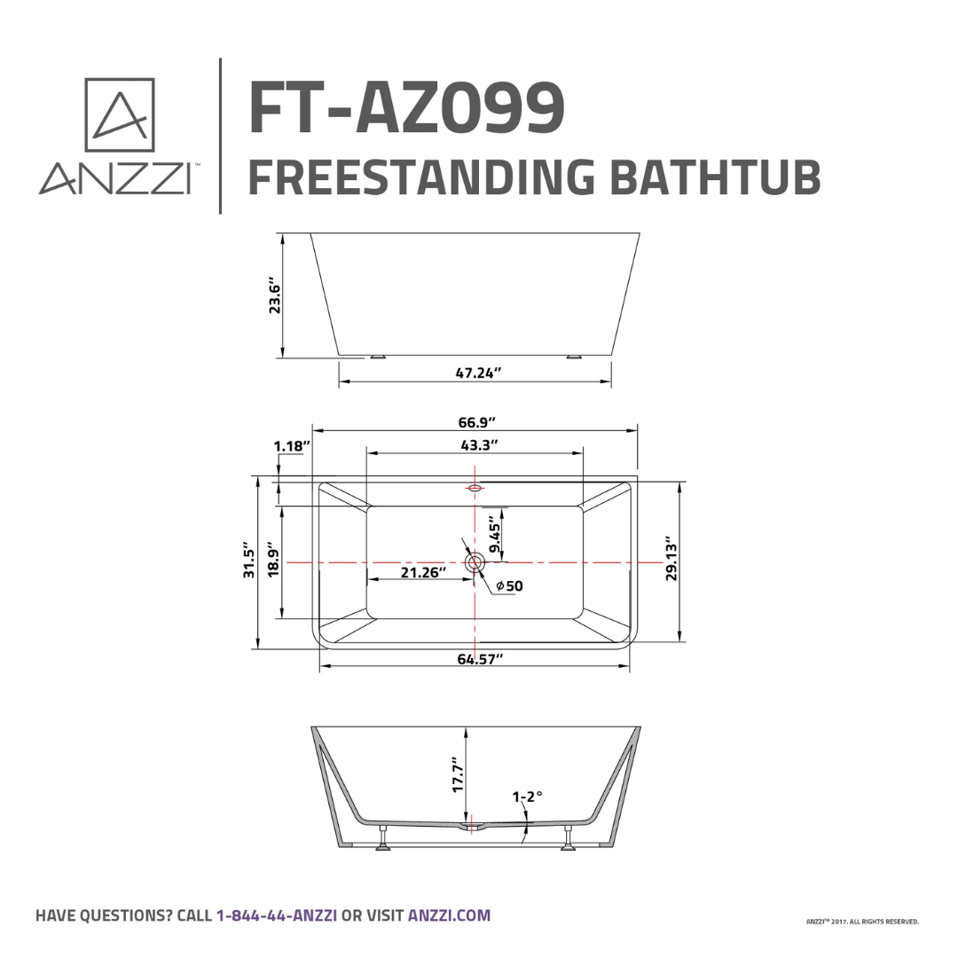 Zenith Series 5.58 ft. Freestanding Bathtub in White