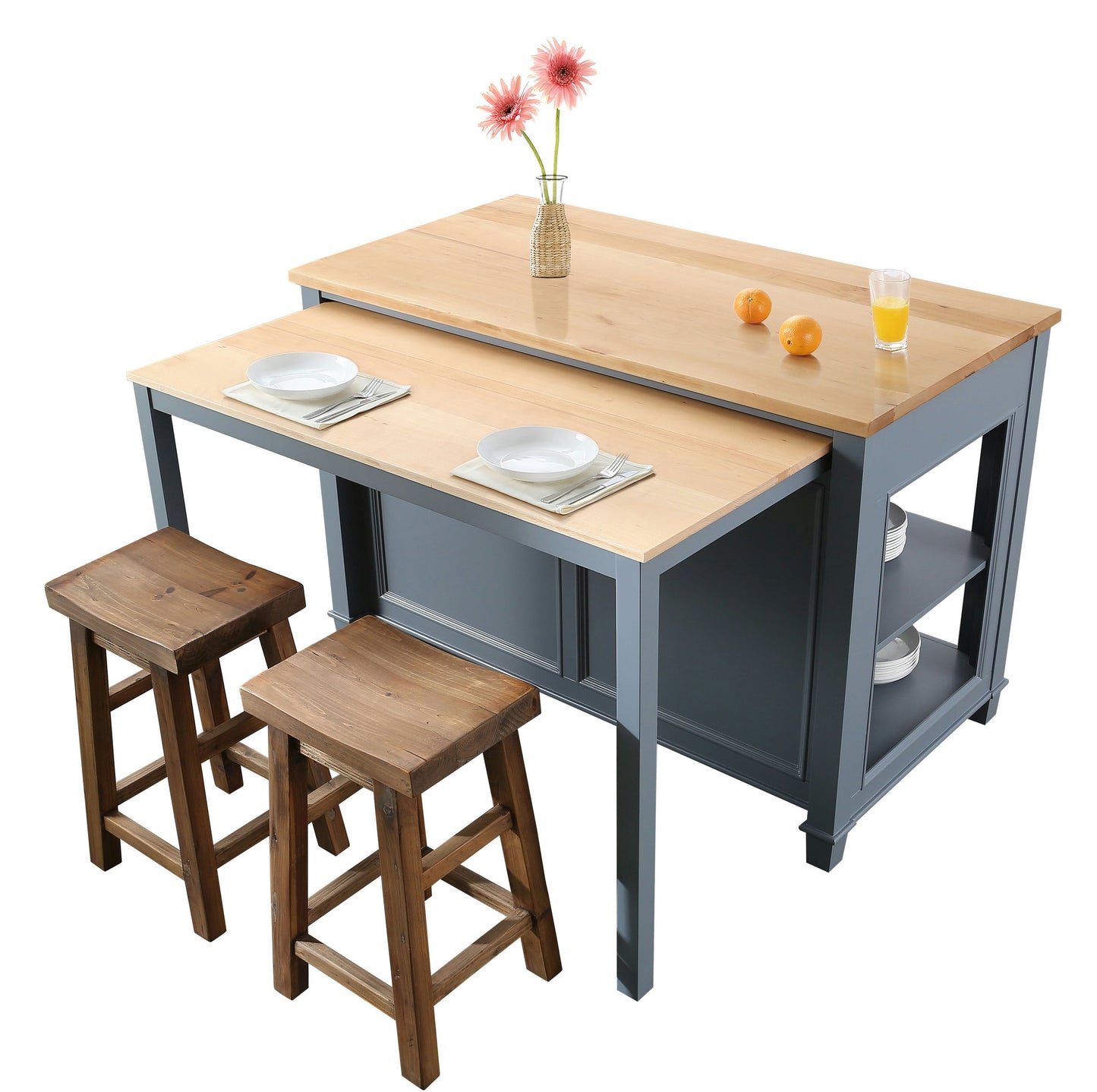 Medley 54 In. Kitchen Island With Slide Out Table in White