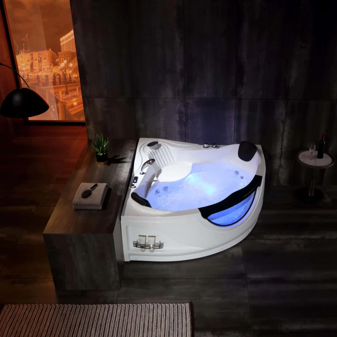 59" Alcove Whirlpool Thermostatic LED Tub