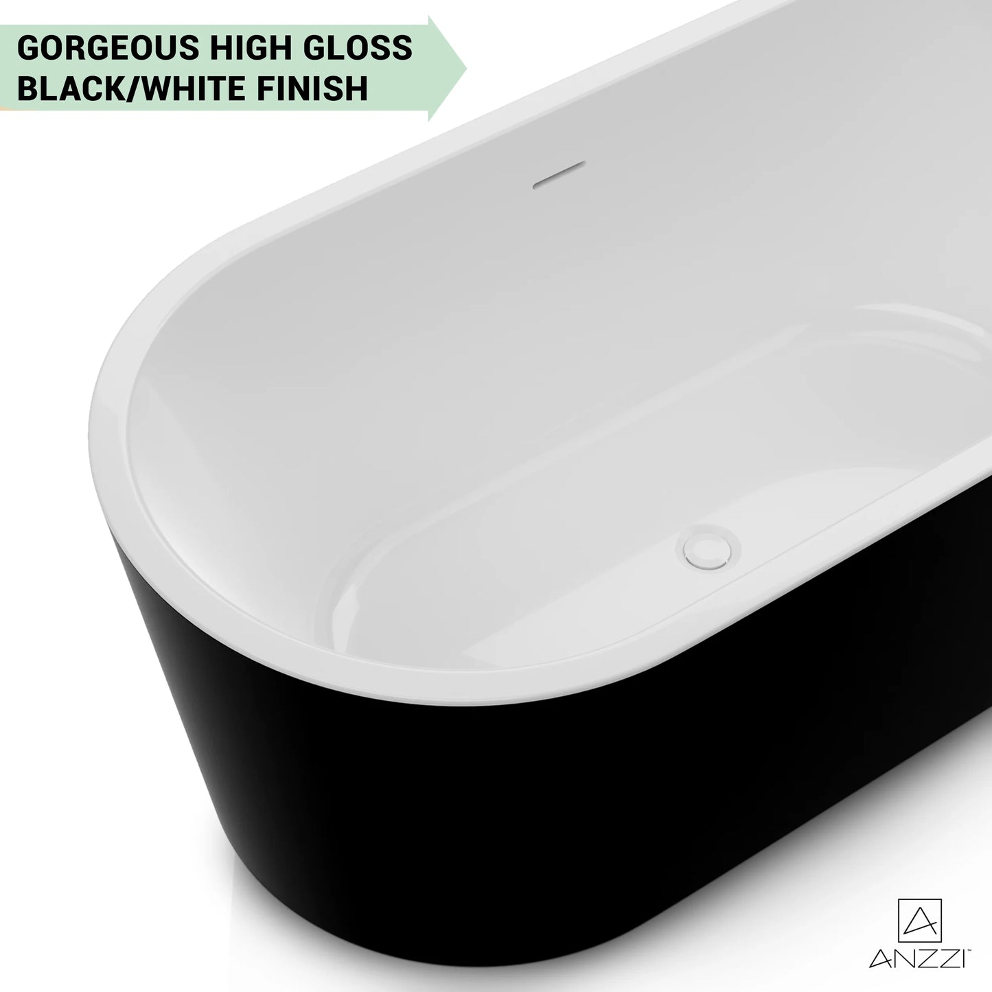 Chand Series 67 in. x 32 in. Flat Bottom Acrylic Freestanding Soaking Bathtub with Center Drain in Glossy Black