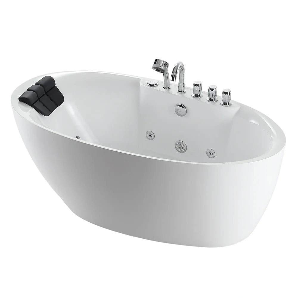 59" Acrylic Freestanding Whirlpool Bathtub with Center Drain