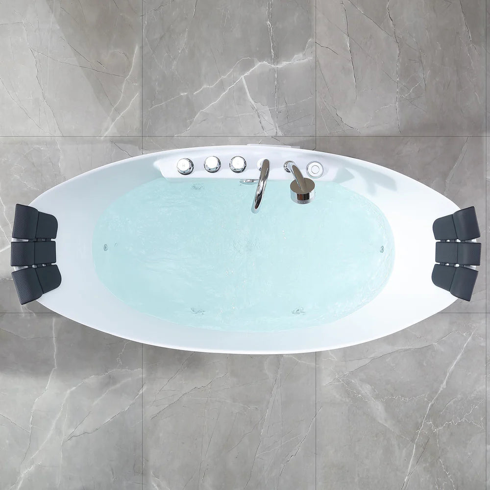 59" Freestanding Boat-shaped Whirlpool Bathtub with Center Drain