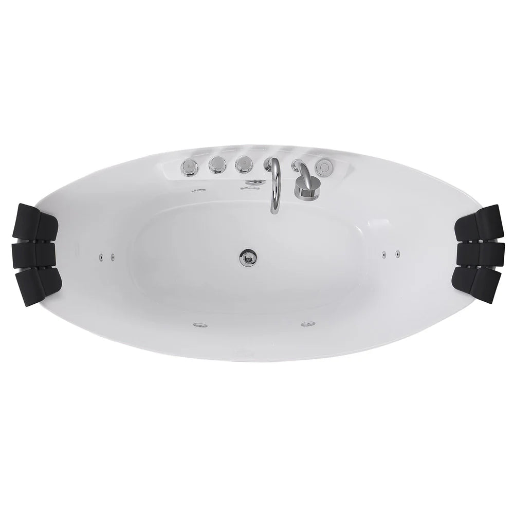 59" Freestanding Boat-shaped Whirlpool Bathtub with Center Drain