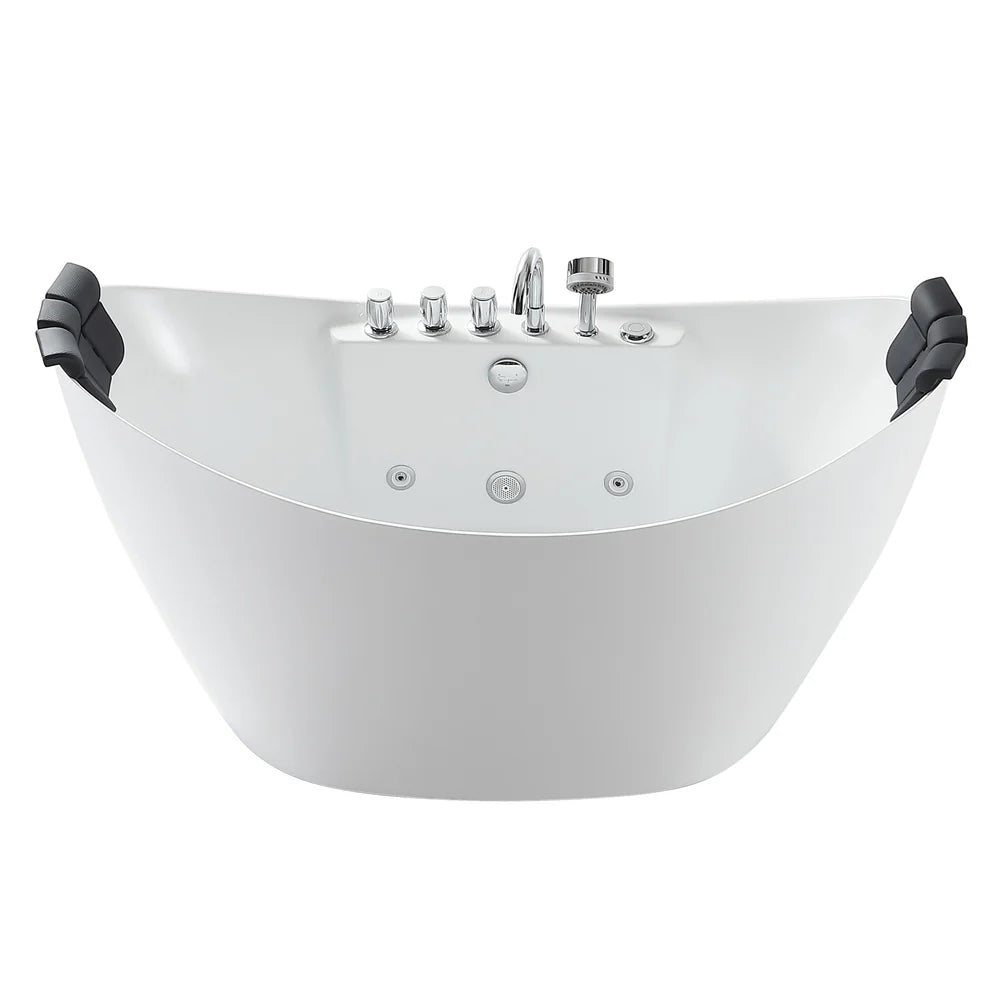 59" Freestanding Boat-shaped Whirlpool Bathtub with Center Drain