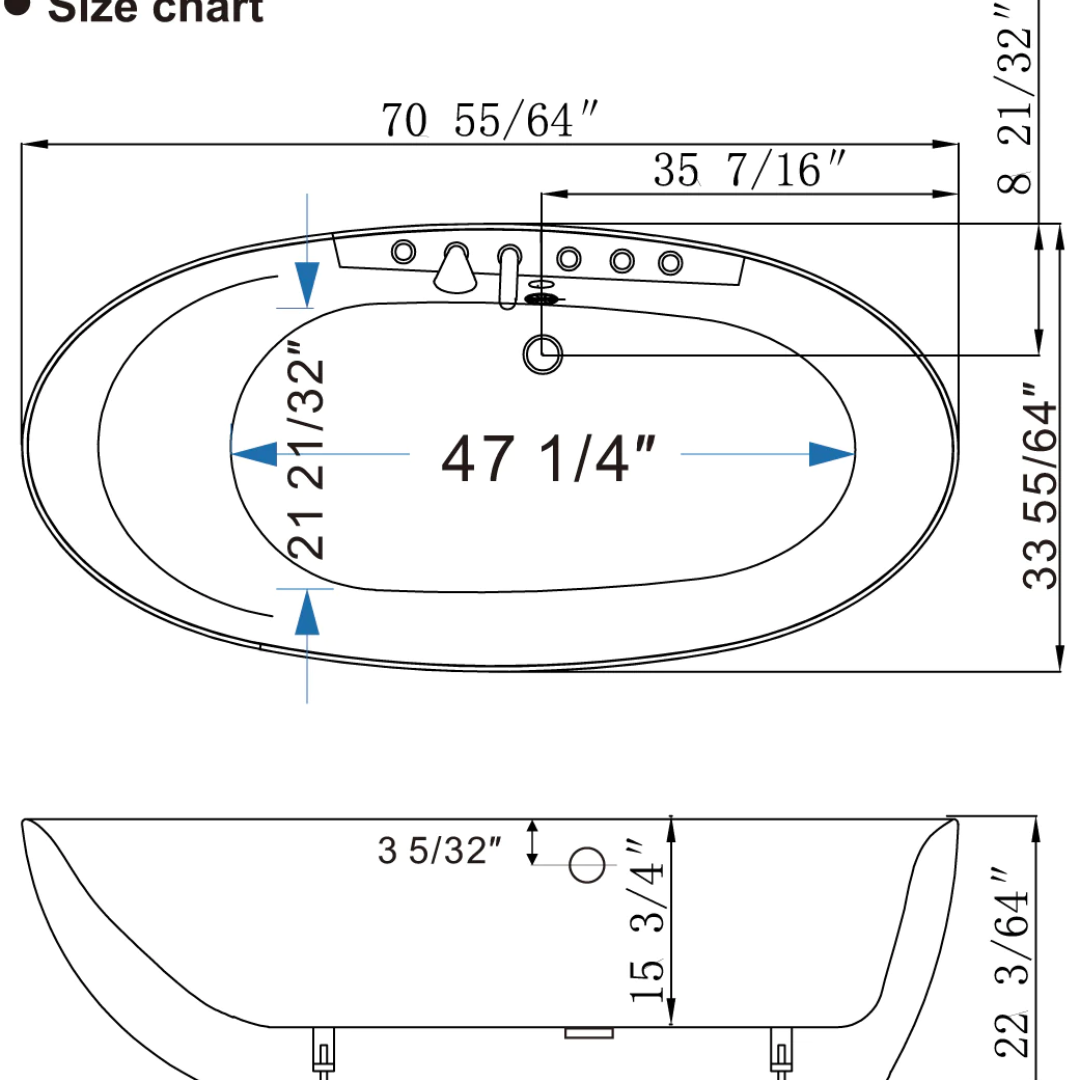 71" Freestanding Whirlpool Oval Bathtub