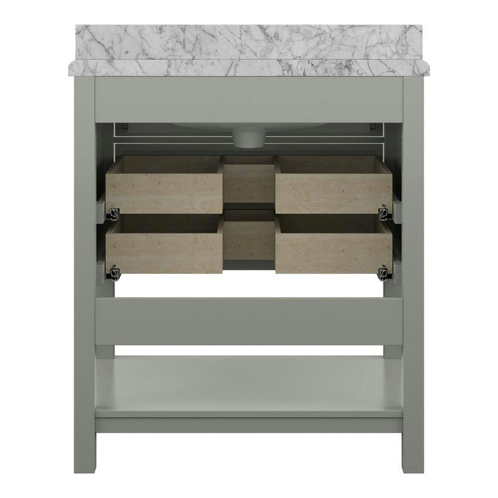 Design Element Affinity 31" Modern Bathroom Vanity in Gray Cabinet  Carrara White Marble Countertop