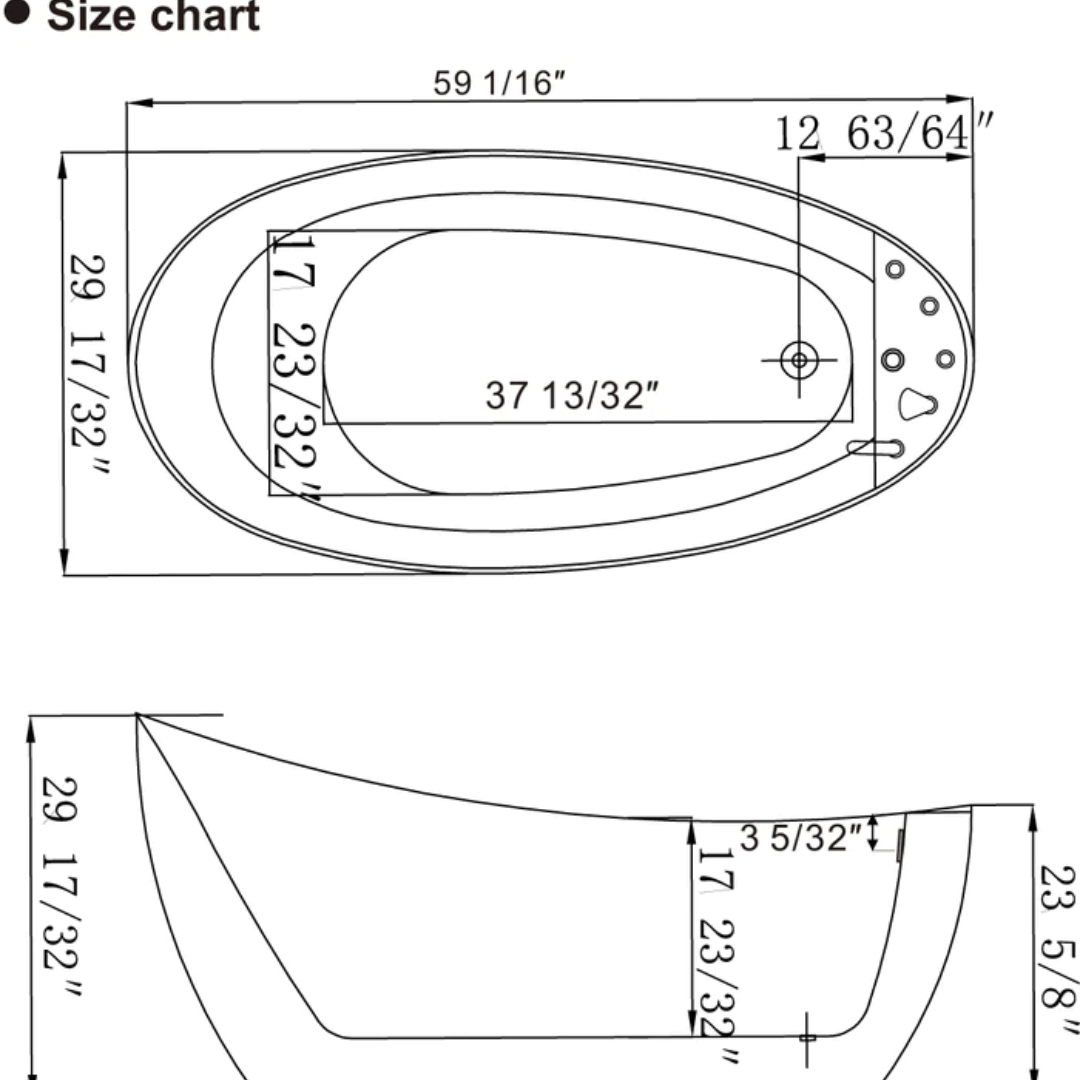59" Freestanding Whirlpool Tub