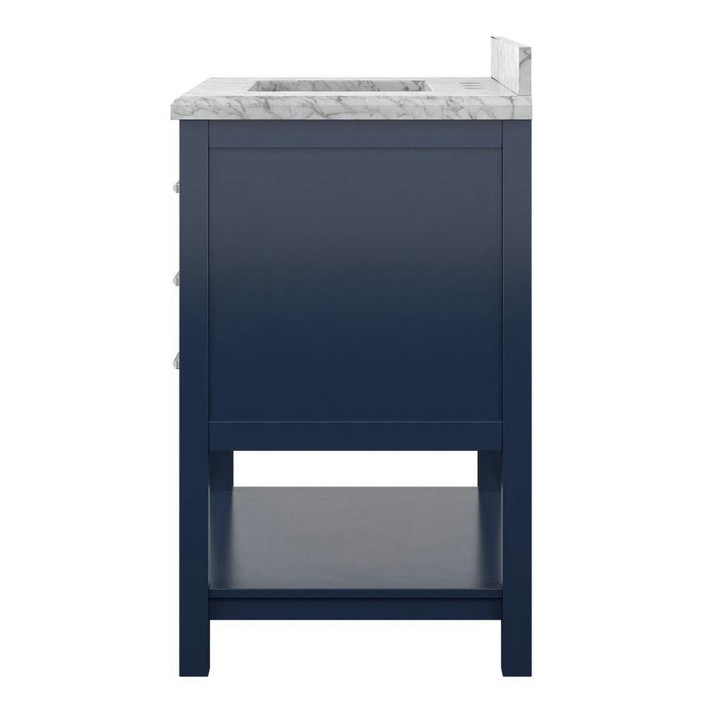 Design Element Affinity 31" Modern Bathroom Vanity in Blue Cabinet  Carrara White Marble Countertop