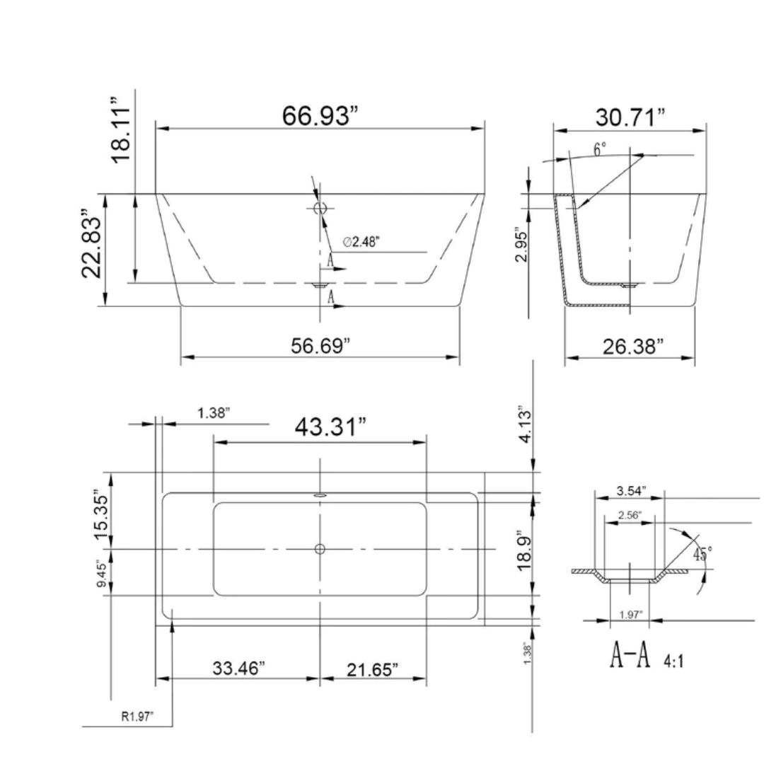 67" Freestanding Soaking Tub