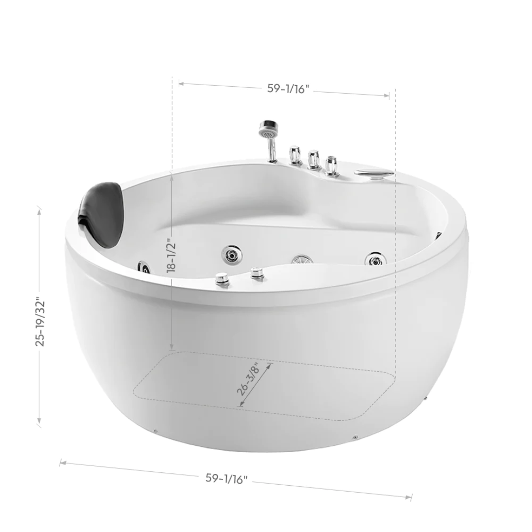 59" Freestanding Whirlpool Round Tub