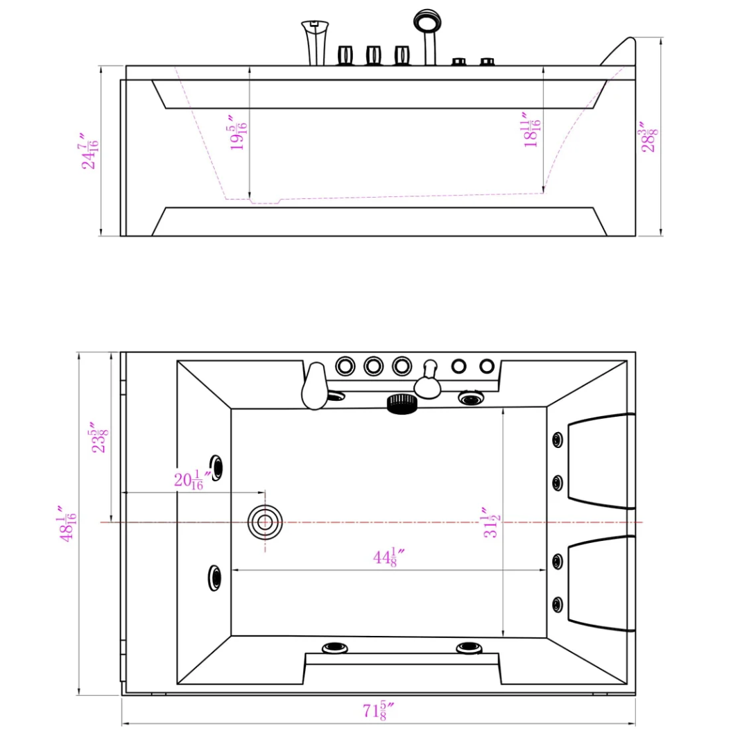 72" Alcove Whirlpool 2-Person LED