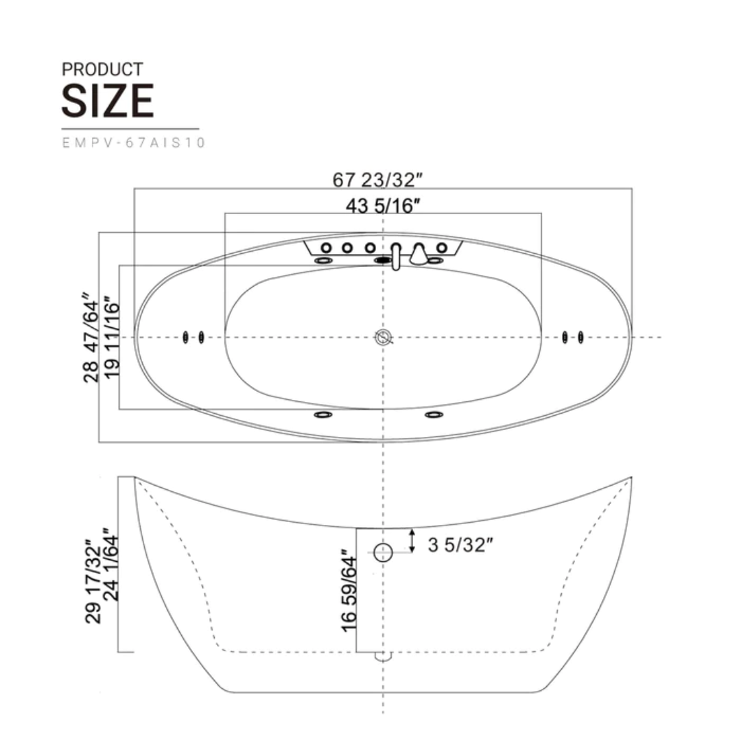 67" Freestanding Whirlpool Bathtub