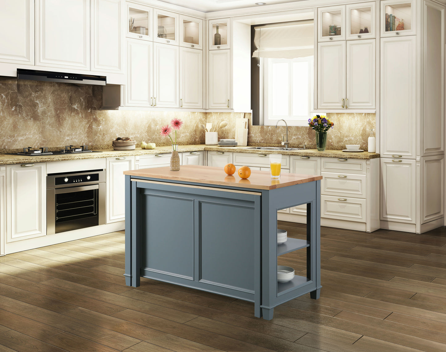 Medley 54 In. Kitchen Island With Slide Out Table in White