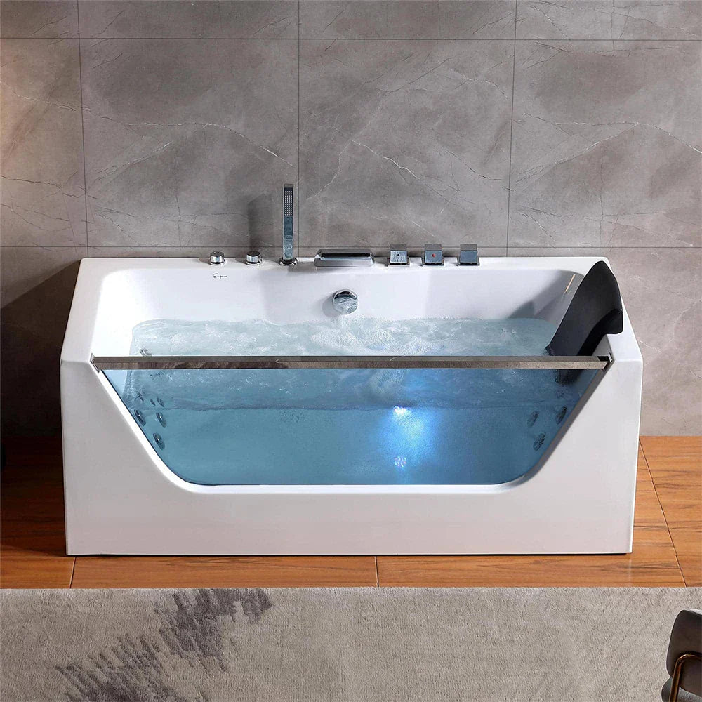 59" Alcove LED Whirlpool Bathtub with Center Drain