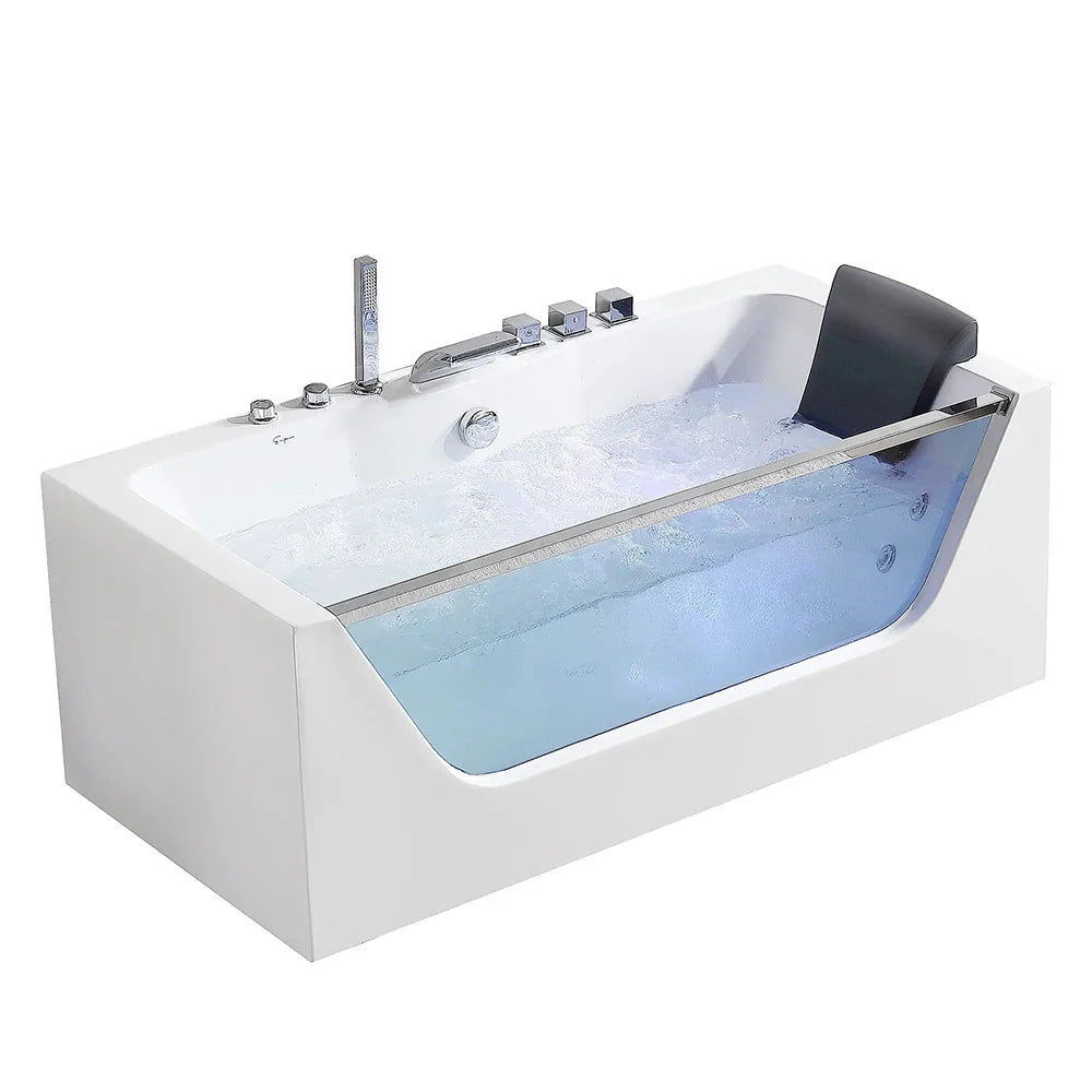 59" Alcove LED Whirlpool Bathtub with Center Drain