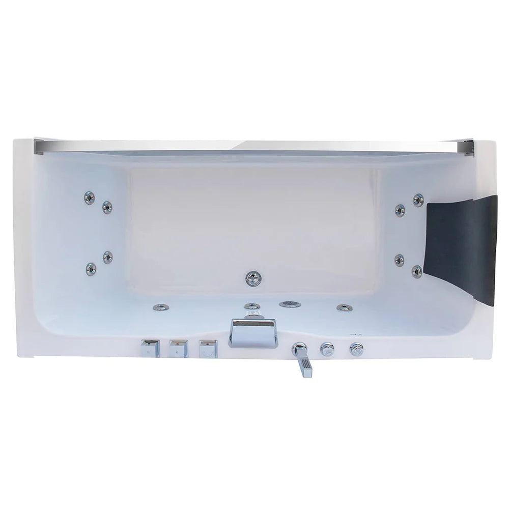 59" Alcove LED Whirlpool Bathtub with Center Drain