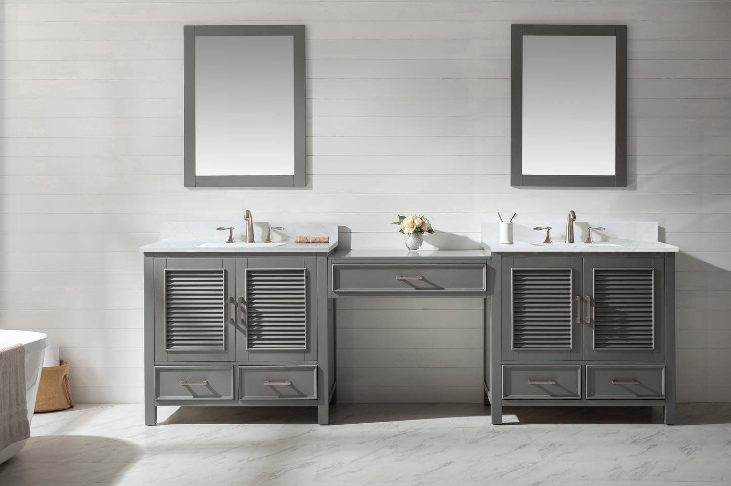 Estate 102" Double Sink Bathroom Vanity Modular Set in Gray