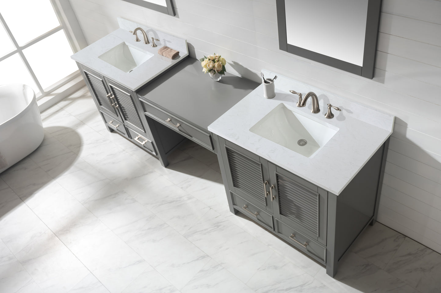 Estate 102" Double Sink Bathroom Vanity Modular Set in Gray