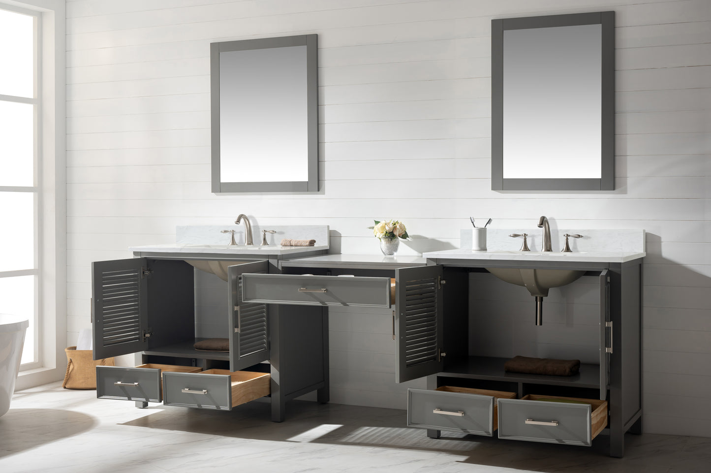 Estate 102" Double Sink Bathroom Vanity Modular Set in Gray
