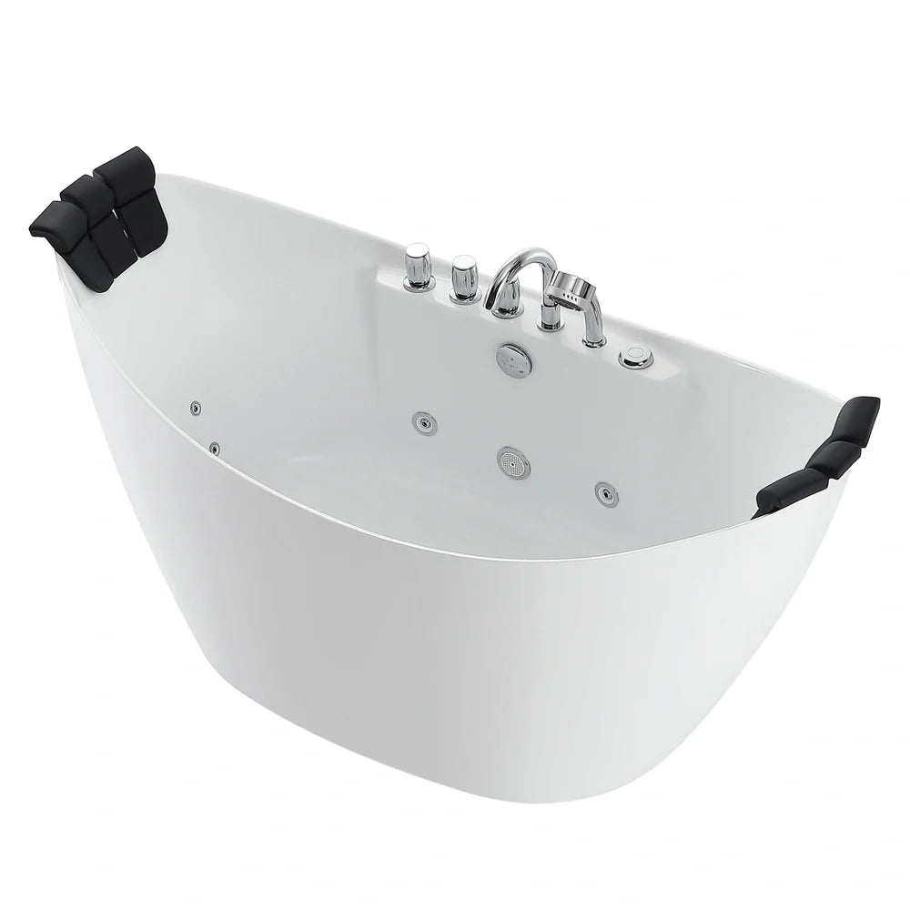 59" Freestanding Hydro Massage Whirlpool Bathtub with Center Drain