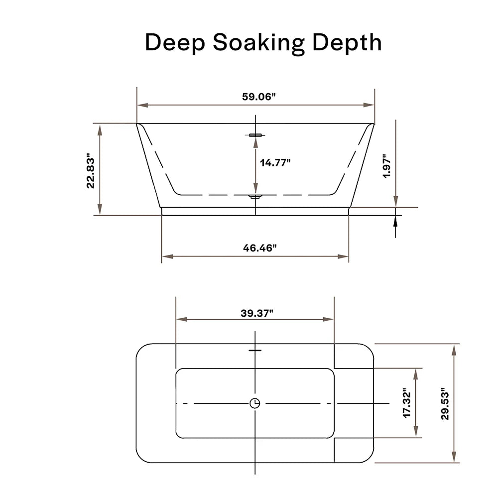 59" Freestanding Soaking Tub with Center Drain