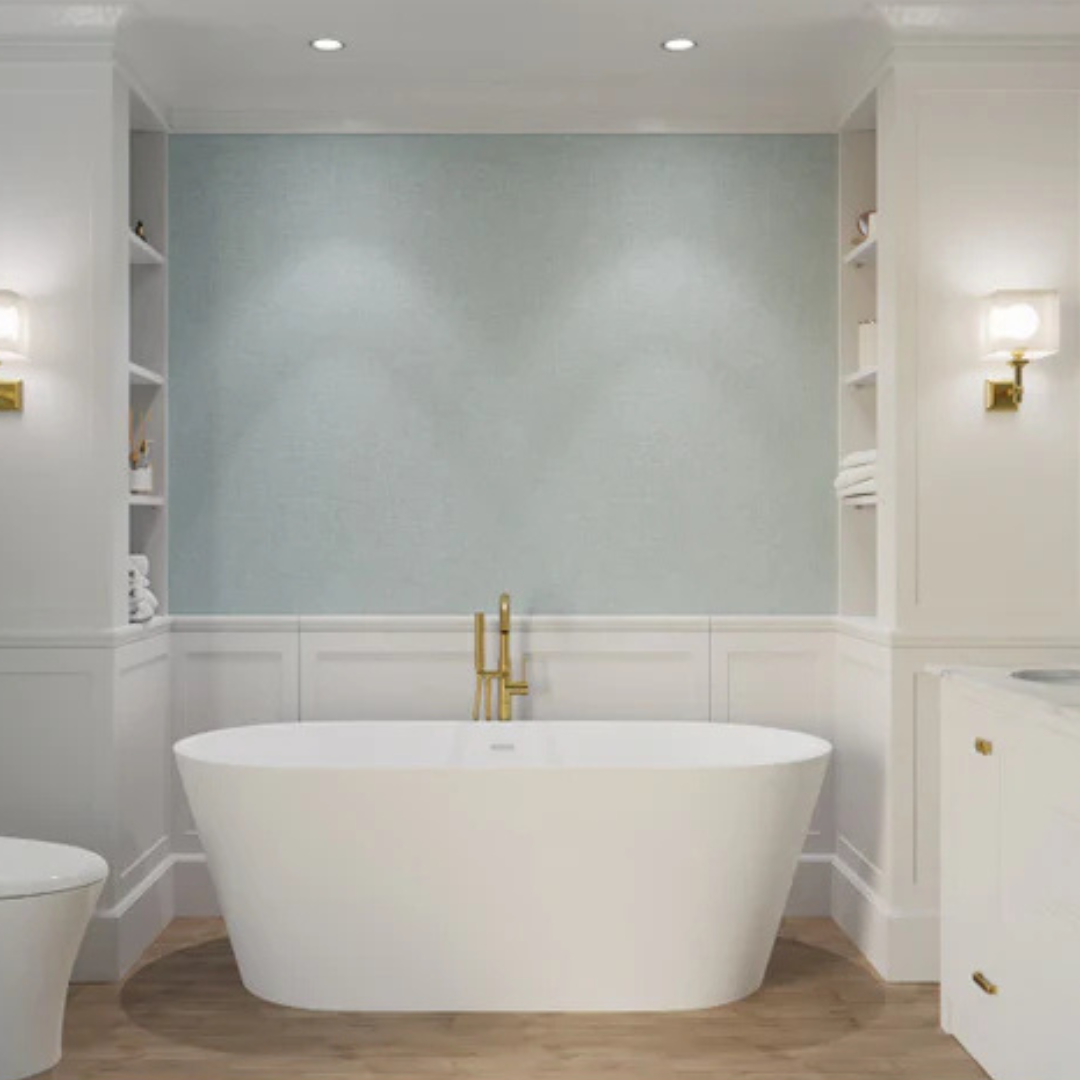 ANZZI Kosima 5.6 ft. Solid Surface Center Drain Freestanding Bathtub in Matte White