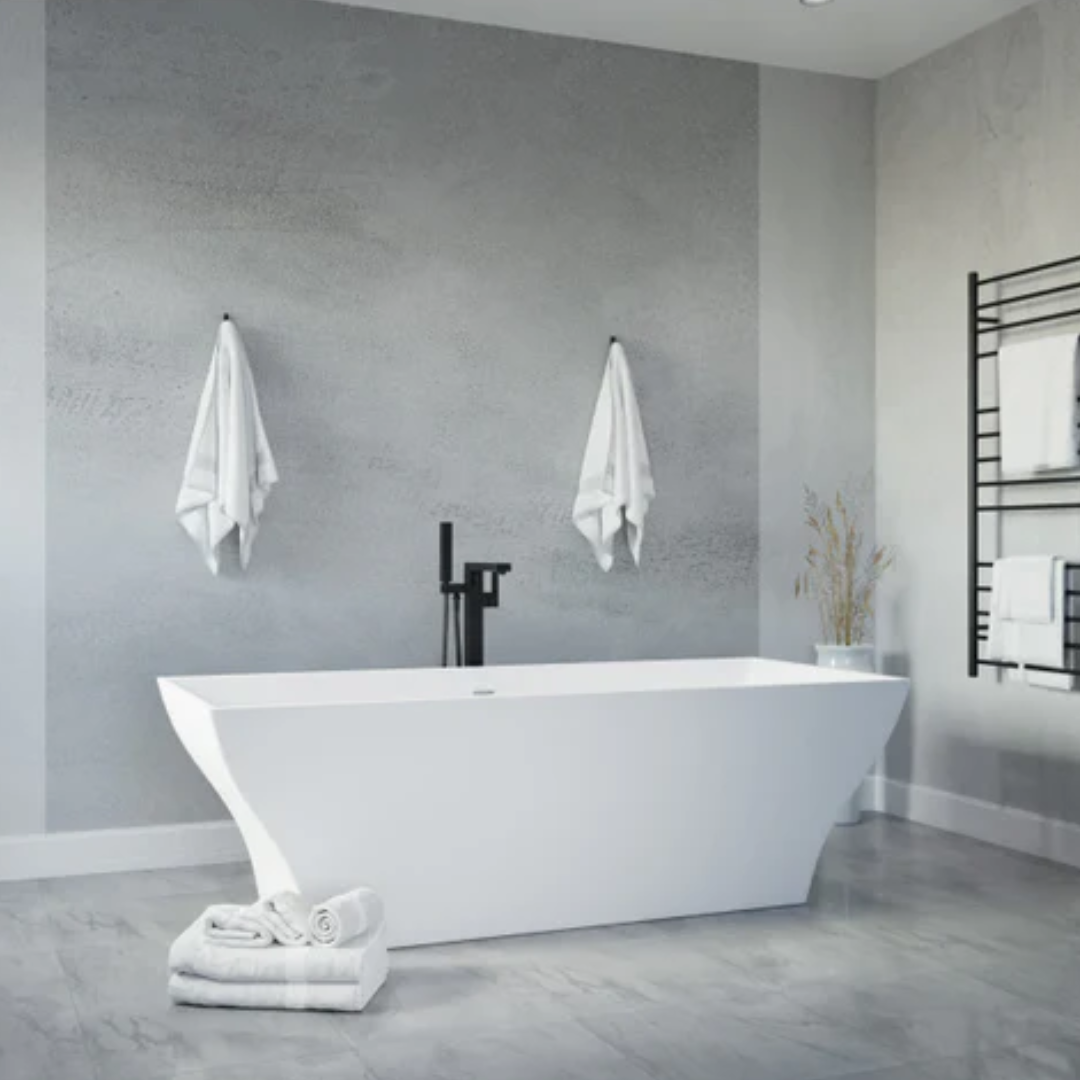 ANZZI Kayenge 5.9 ft. Solid Surface Center Drain Freestanding