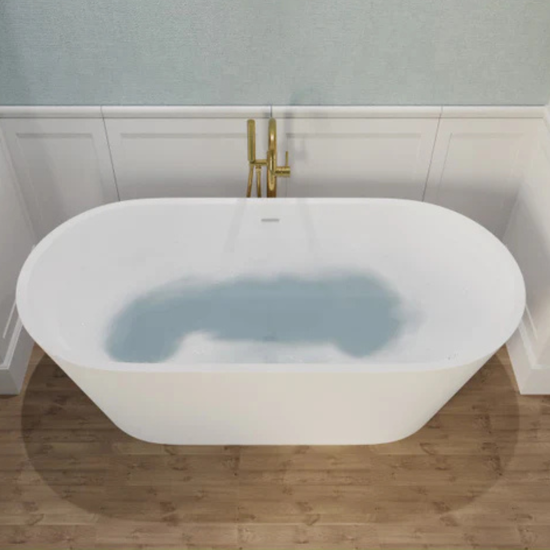 ANZZI Kosima 5.6 ft. Solid Surface Center Drain Freestanding Bathtub in Matte White