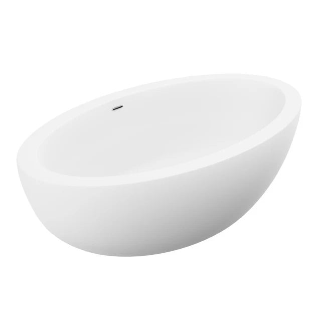 ANZZI Kekehun 6.3 ft. Solid Surface Center Drain Freestanding Bathtub in Matte White
