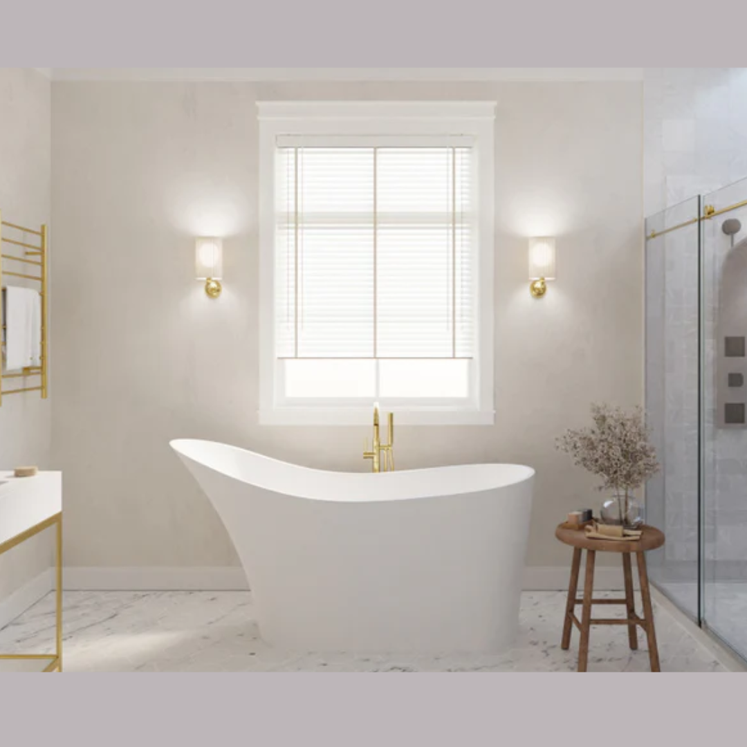 ANZZI Tuasavi 5.6 ft. Solid Surface Center Drain Freestanding Bathtub in Matte White
