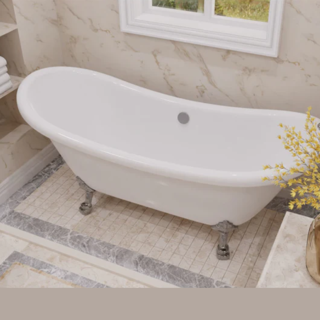 ANZZI 69.29” Belissima Double Slipper Acrylic Claw Foot Tub in White