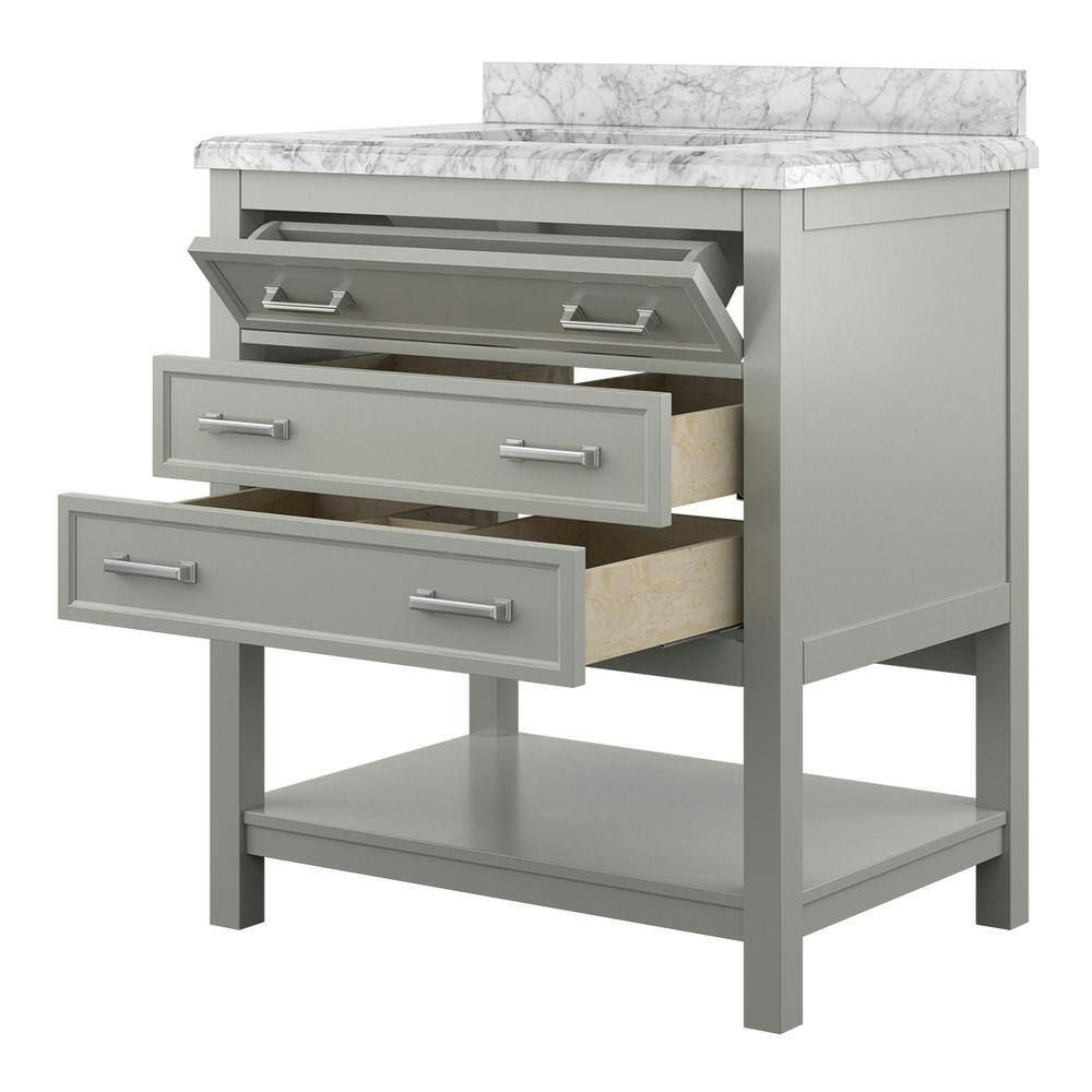 Design Element Affinity 31" Modern Bathroom Vanity in Gray Cabinet  Carrara White Marble Countertop