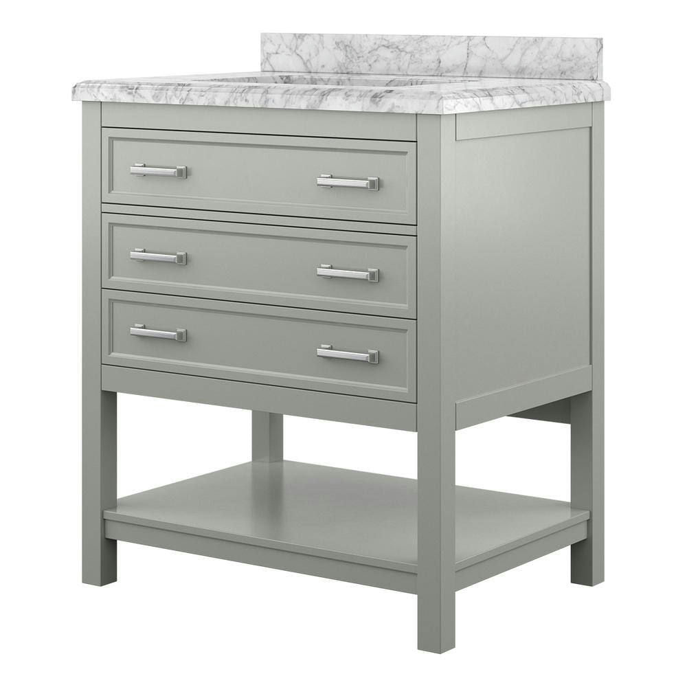 Design Element Affinity 31" Modern Bathroom Vanity in Gray Cabinet  Carrara White Marble Countertop