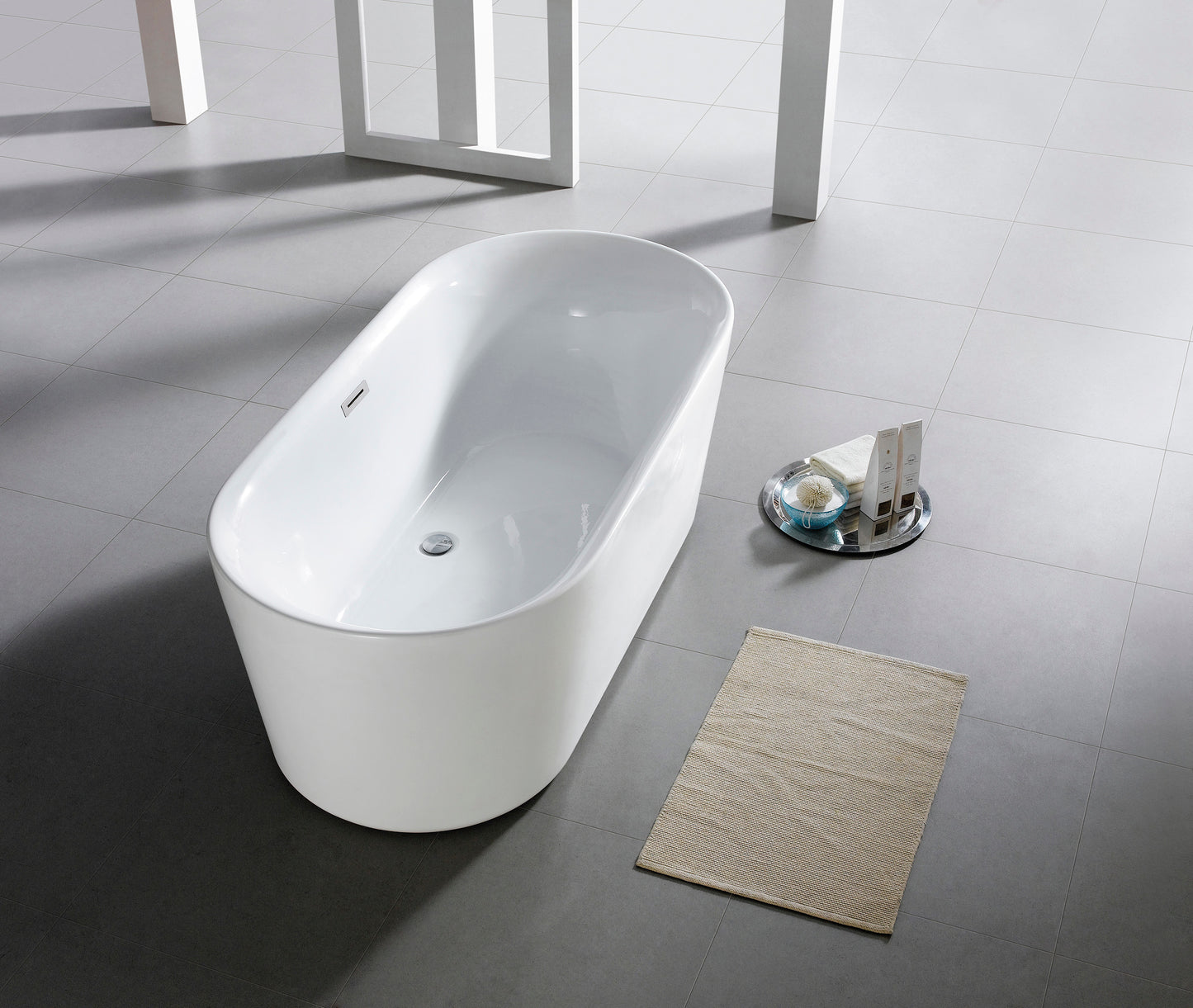 67" Acrylic Oval Double Ended Flatbottom Freestanding Bathtub in Glossy White