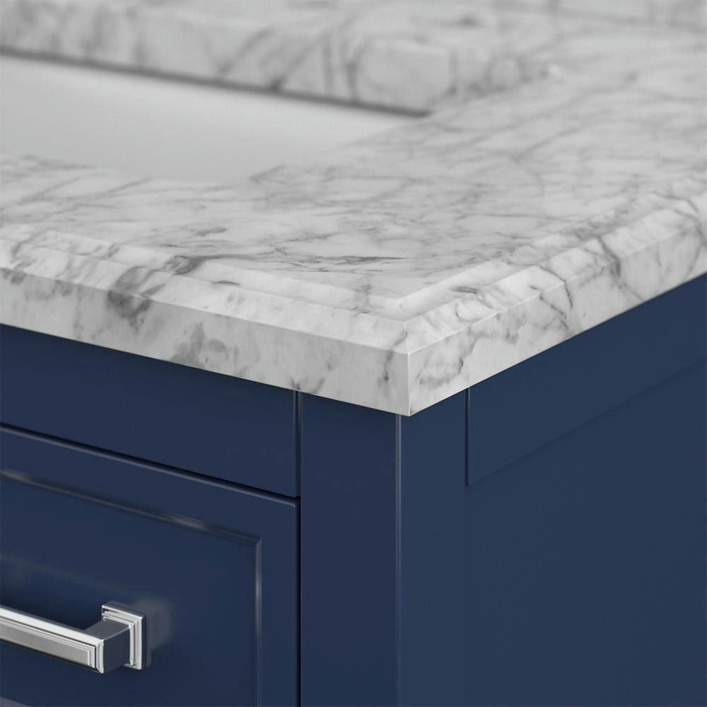 Design Element Affinity 31" Modern Bathroom Vanity in Blue Cabinet  Carrara White Marble Countertop