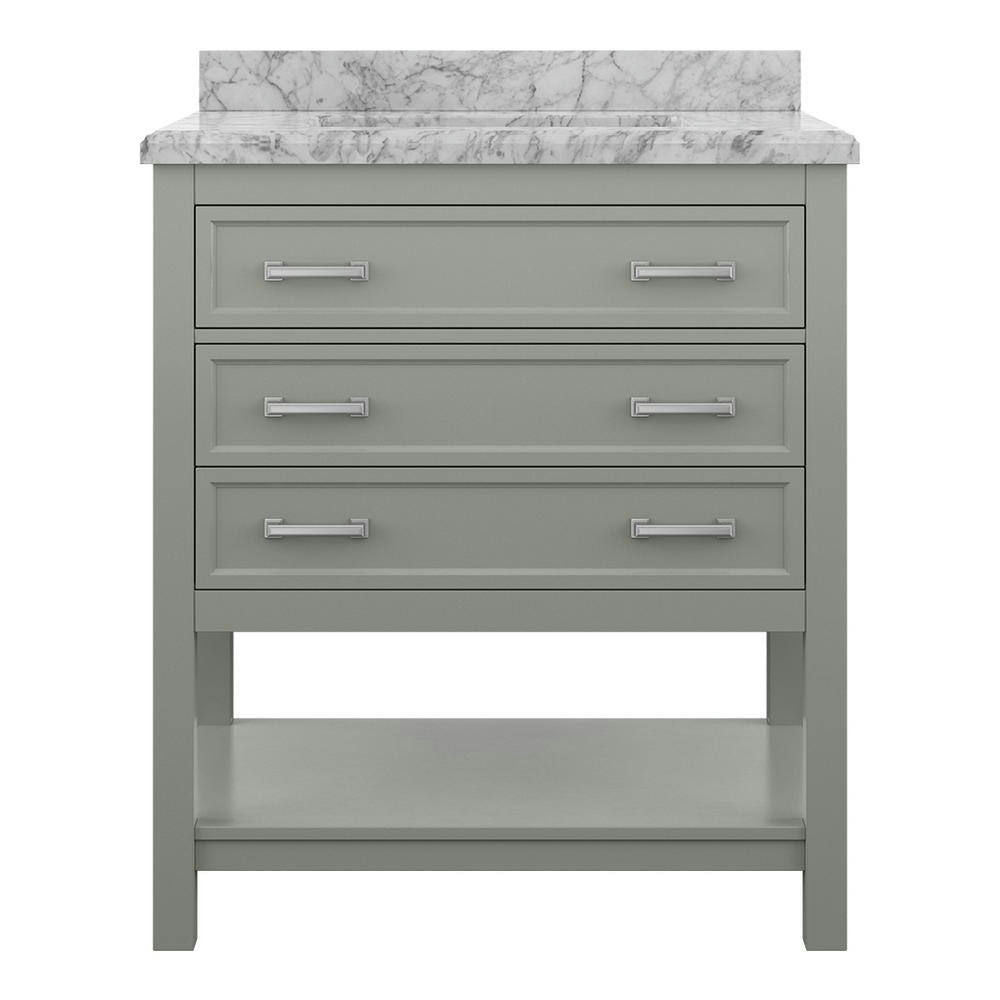 Design Element Affinity 31" Modern Bathroom Vanity in Gray Cabinet  Carrara White Marble Countertop