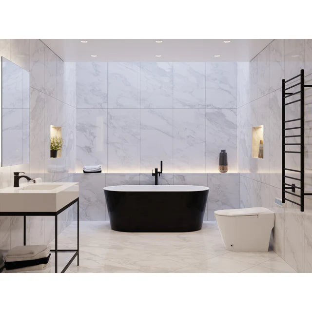 Chand Series 67 in. x 32 in. Flat Bottom Acrylic Freestanding Soaking Bathtub with Center Drain in Glossy Black