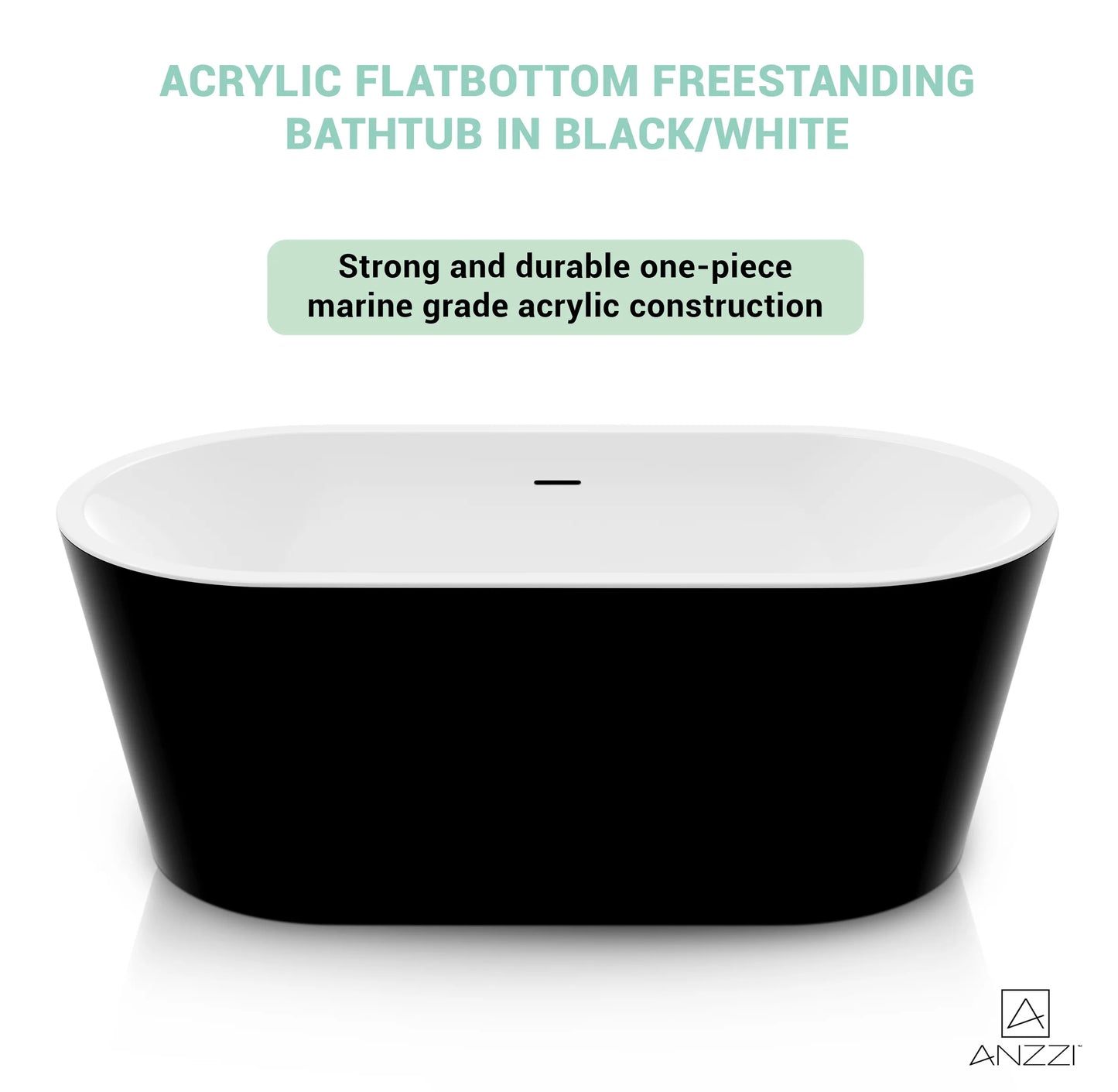 Chand Series 67 in. x 32 in. Flat Bottom Acrylic Freestanding Soaking Bathtub with Center Drain in Glossy Black