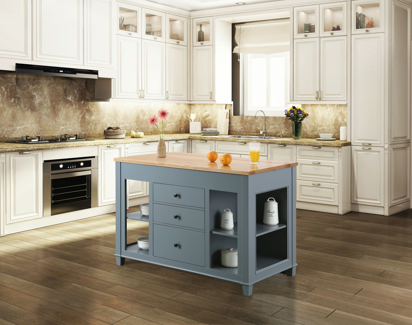 Medley 54 In. Kitchen Island With Slide Out Table in White