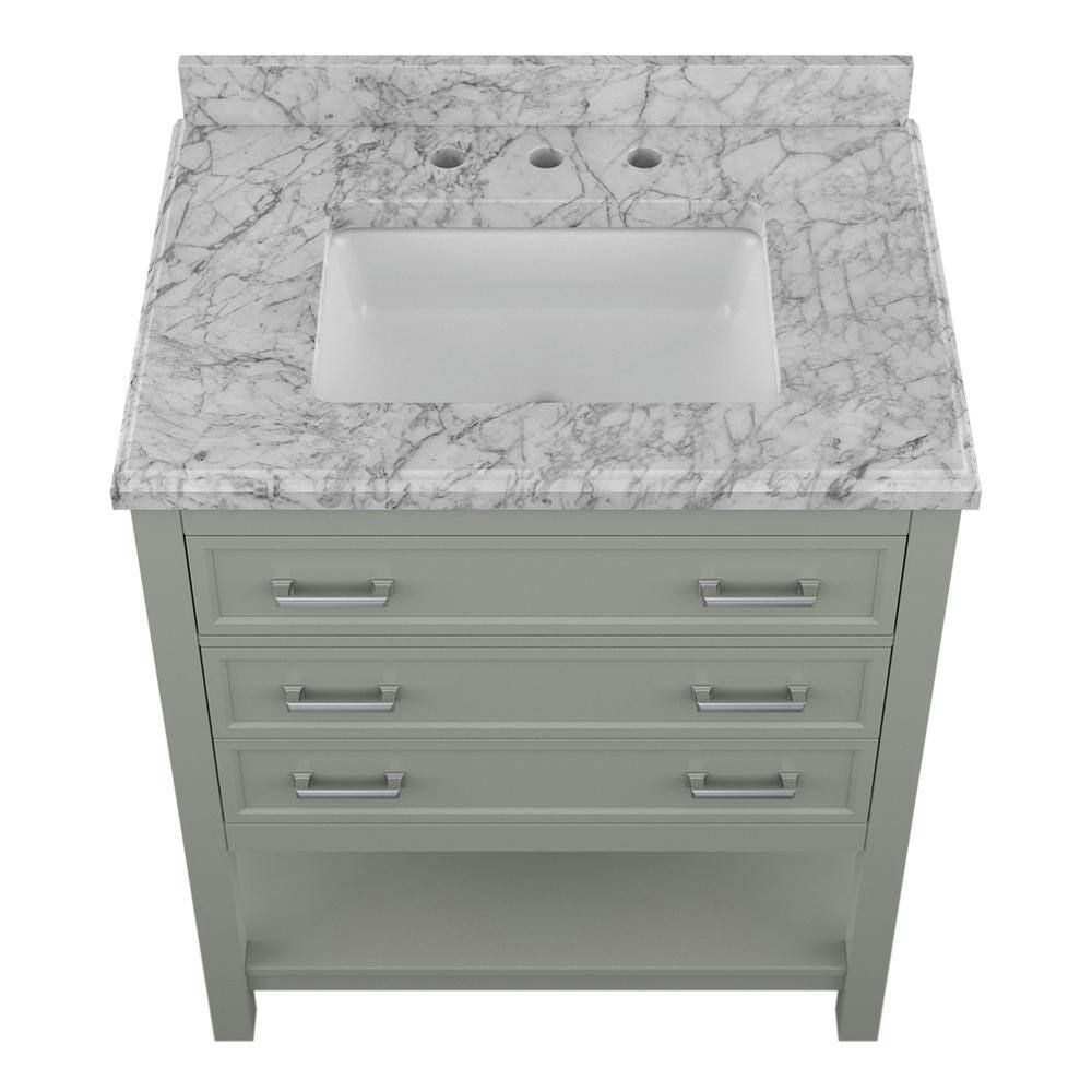 Design Element Affinity 31" Modern Bathroom Vanity in Gray Cabinet  Carrara White Marble Countertop
