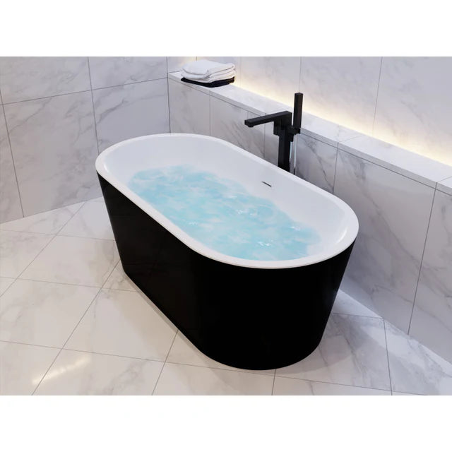 Chand Series 67 in. x 32 in. Flat Bottom Acrylic Freestanding Soaking Bathtub with Center Drain in Glossy Black