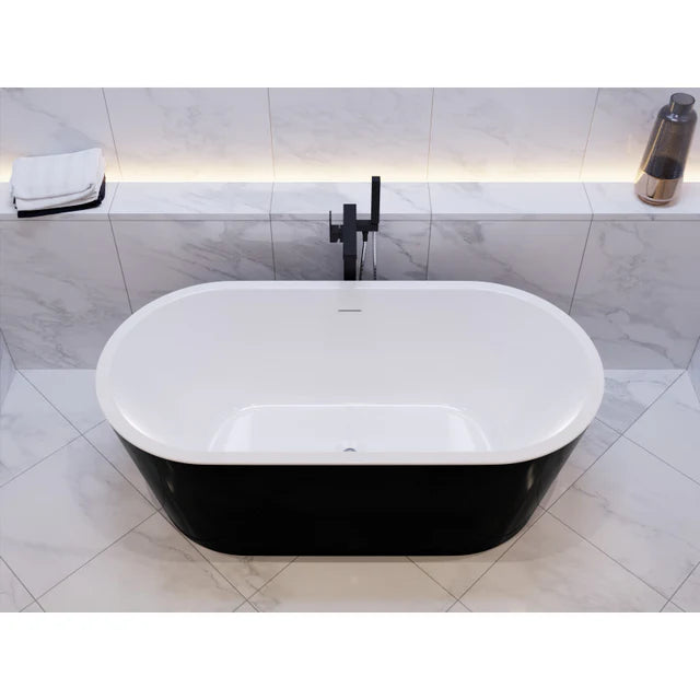 Chand Series 67 in. x 32 in. Flat Bottom Acrylic Freestanding Soaking Bathtub with Center Drain in Glossy Black