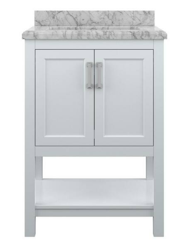 Affinity 25 in. W x 22 in. D x 36 in. H Single Sink Freestanding Bath Vanity in White with Carrara Marble Top