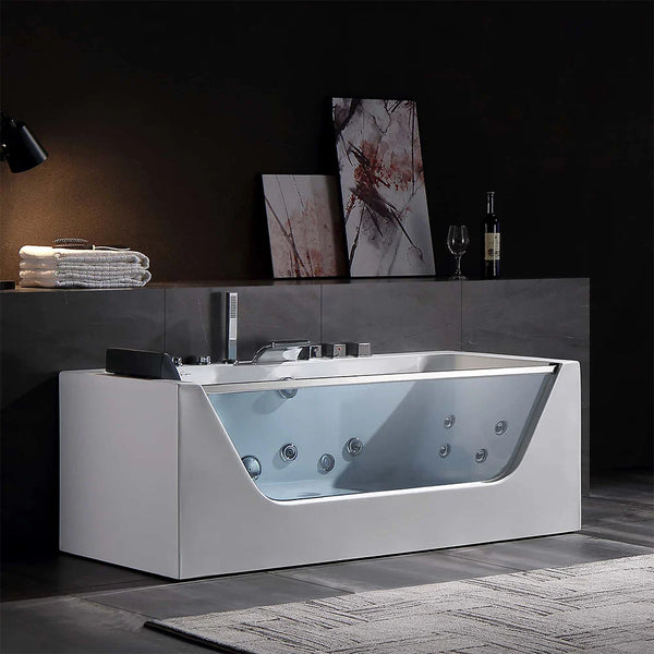 59 Alcove LED Whirlpool Bathtub with Center Drain
